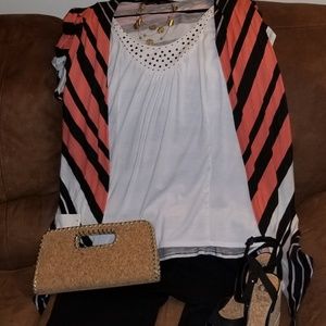 HeartSoul Orange & Black Cardigan with Tee insert